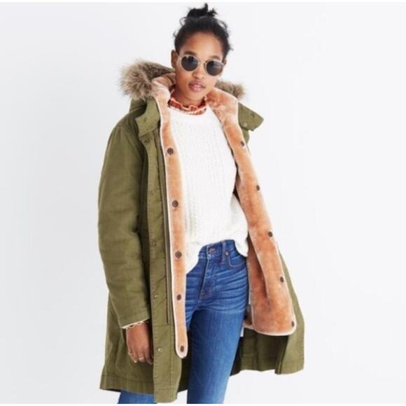 Madewell Bedford Convertible Faux Fur Lined Jacket with Hood Size Small - Picture 1 of 14
